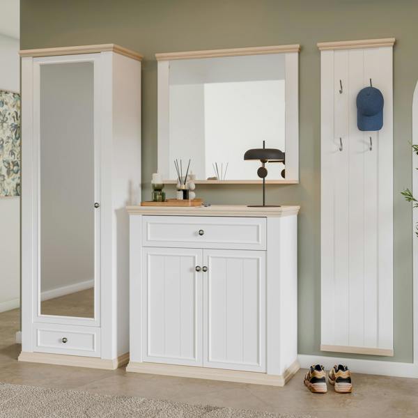 Furniture To Go Pontypool 2 Door 1 Drawer Small Sideboard in White and Riva Oak