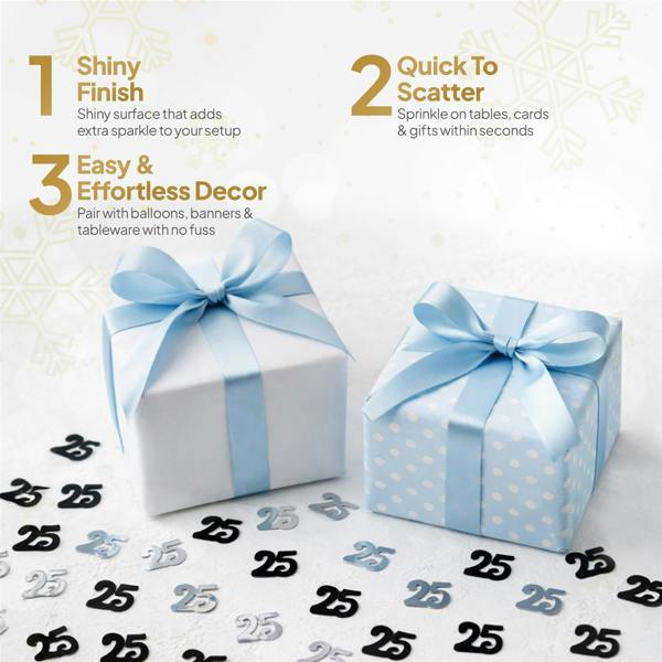 25th Birthday Metallic Confetti Table Decoration Set in Black and Silver, Party Pack Options image 2