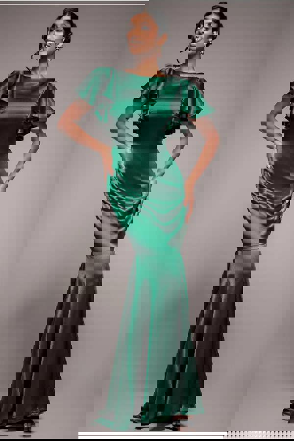 Satin Flutter Sleeve Mermaid Maxi - Emerald Green DR3954