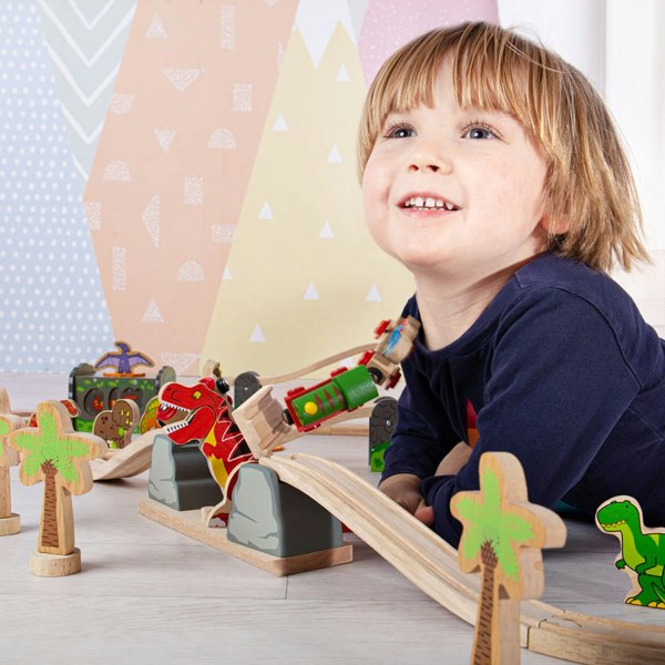 Bigjigs Rail Wooden T-Rex Bursting Bridge