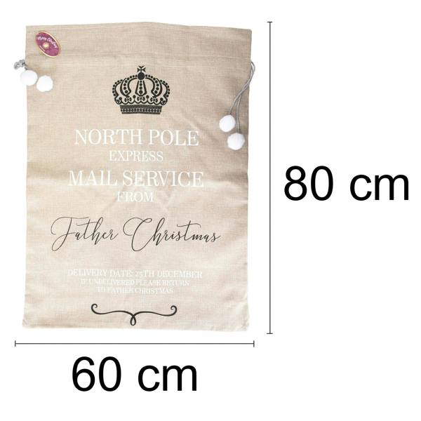 6cm Beige Hessian Christmas Sack with North Pole Express Print and Drawstring Closure image 8