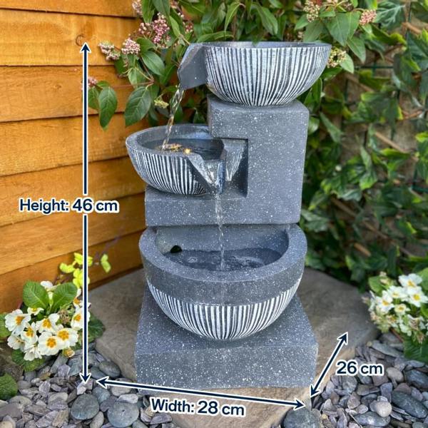 Tranquillity Water Features 3 Bowl Pour Contemporary Solar Water Feature