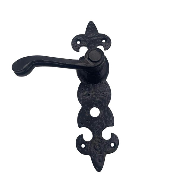 EDH Door Hardware Black Cast Iron Fleur-de-Lys Bathroom Door Handles – Antique Privacy Lever Set