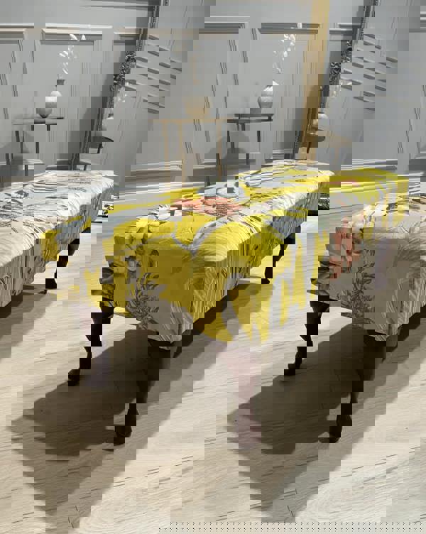 PREMIUM ZEN FOOTSTOOL YELLOW FIRST BIRD FLORAL POUFFE FOOTREST - ISTOOLS