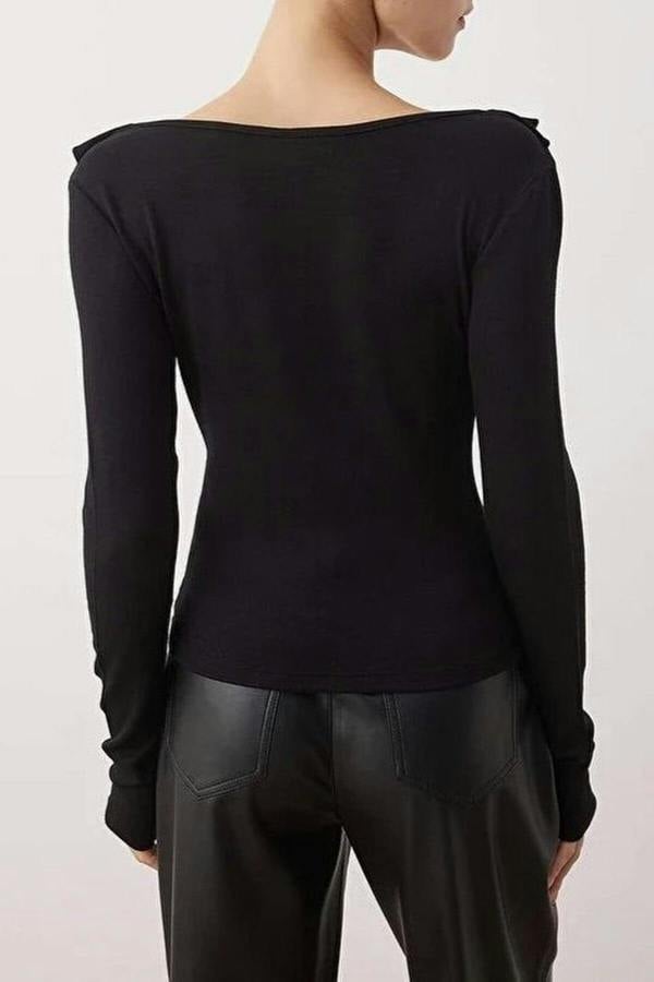 WOVCOR Ruffle Fitted Knit Blouse