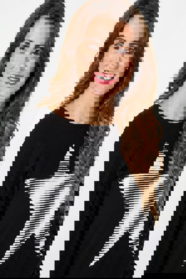 Black | Star Print Long Sleeve Relaxed Top
