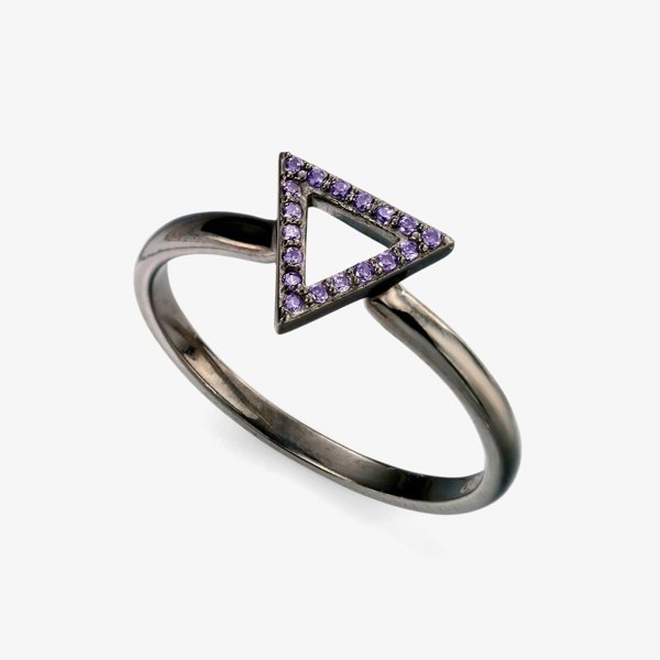 T. H. Baker Oxidised Purple Cubic Zirconia Triangle Ring R3421M