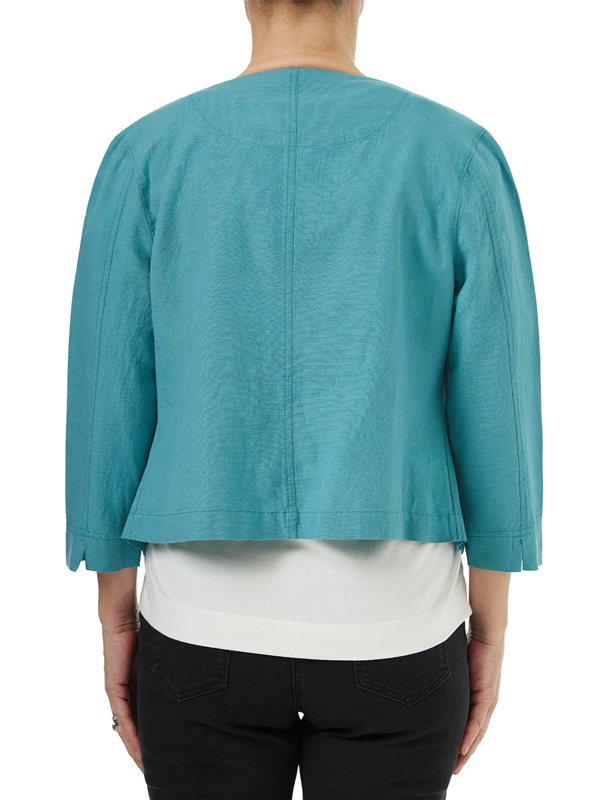 PennyPlain Linen Blend Crop Jacket - Sea Green