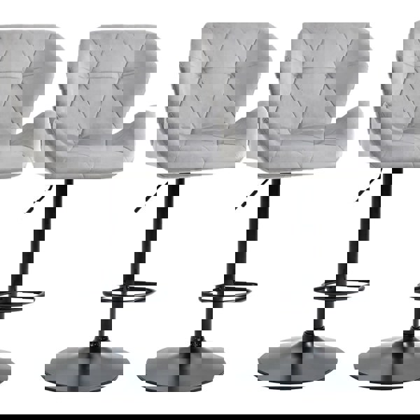 Modcraft Set of 2 Grey Velvet Bar Stools Adjustable Swivel Breakfast Chairs with Footrest & Metal Base