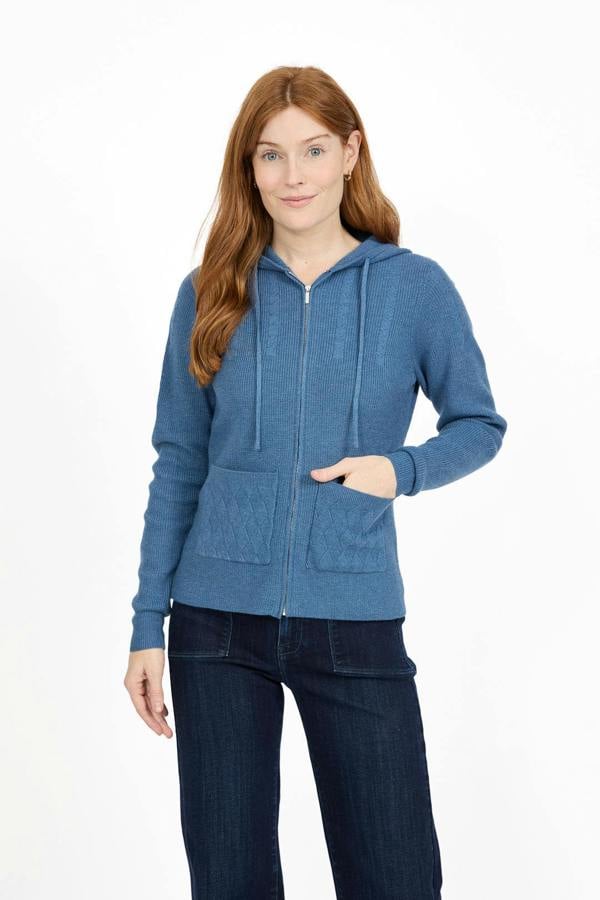 Mudflower Cable-Knit Zip-up Hooded Cardigan