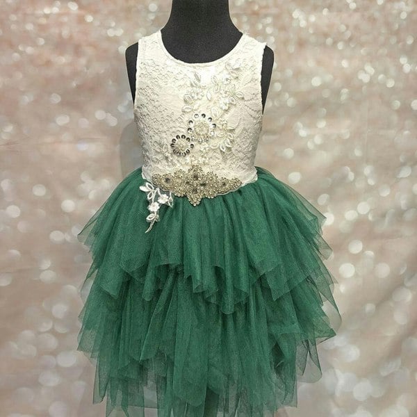 Boho Dreams Dress - Hunter Green Applique - UK Flower Girl Boutique
