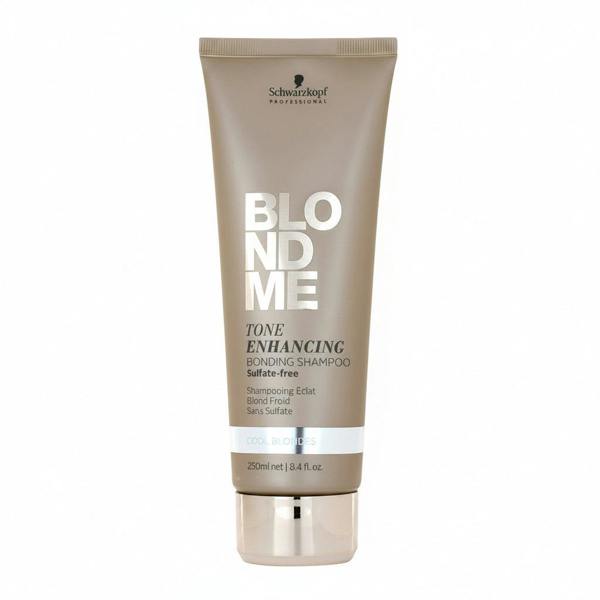 Schwarzkopf Blond Me Tone Enhancing Bonding Shampoo tube on a white background