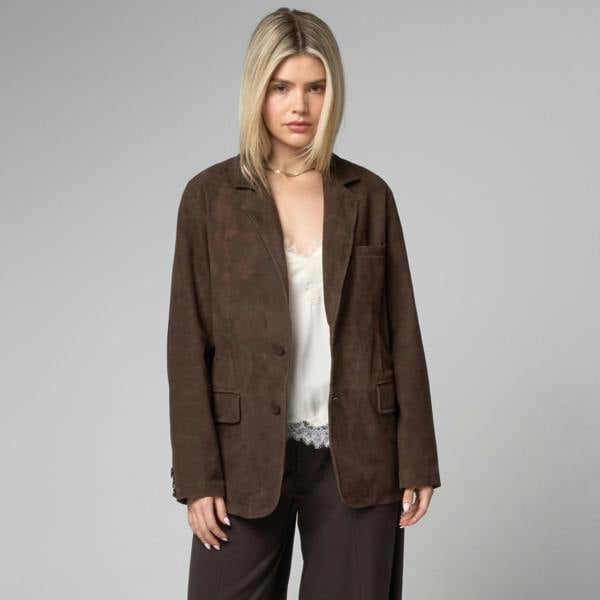 Barneys Originals Women's Real Suede Blazer in Brown