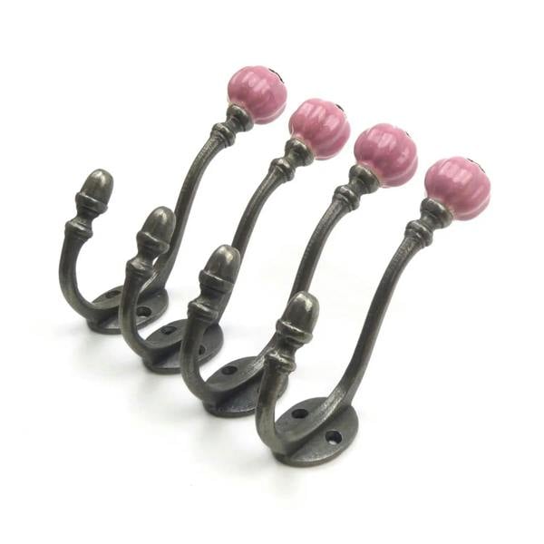Ceramic Tipped Shabby Chic Cast Iron Coat Hook 150mm - Pack of 4 Hooks