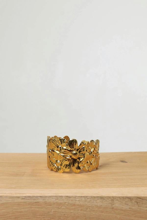 Gold | Floral Textured Metallic Wide Bracelet