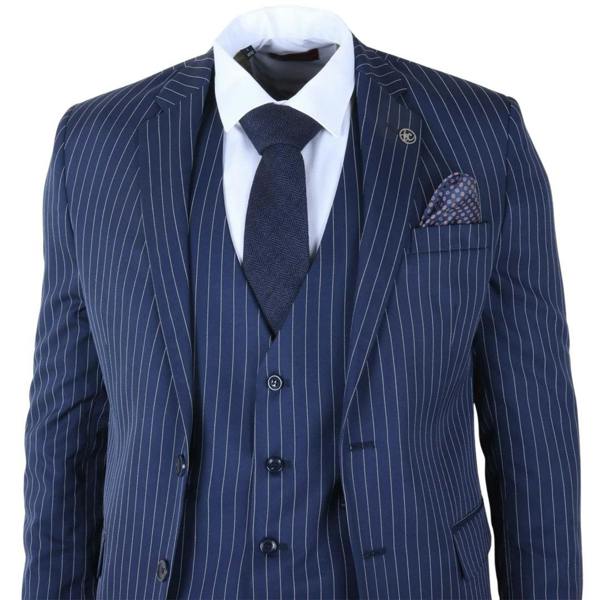IM43 - Men's Classic Pinstripe 3 Piece Navy Blue Suit-TruClothing