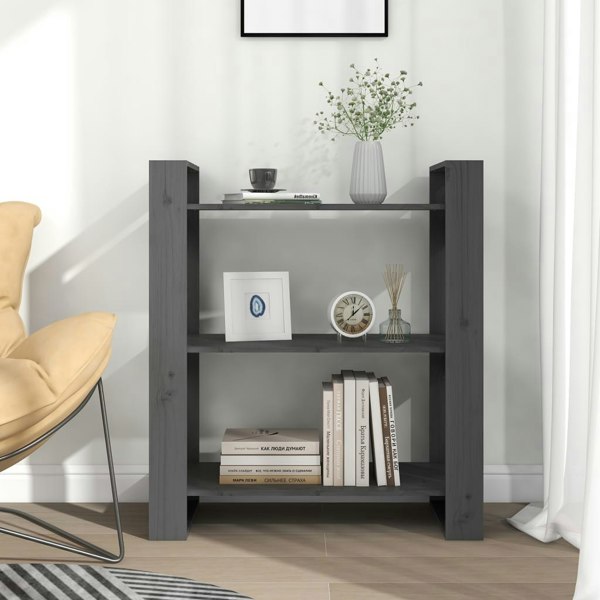 Berkfield Book Cabinet/Room Divider Grey 80x35x91 cm Solid Wood Pine