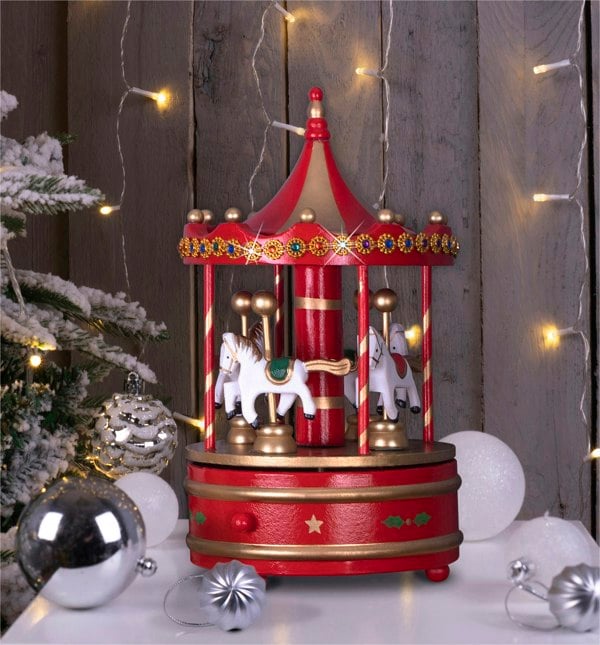 St Helens Xmas Carousel Music Box, Red