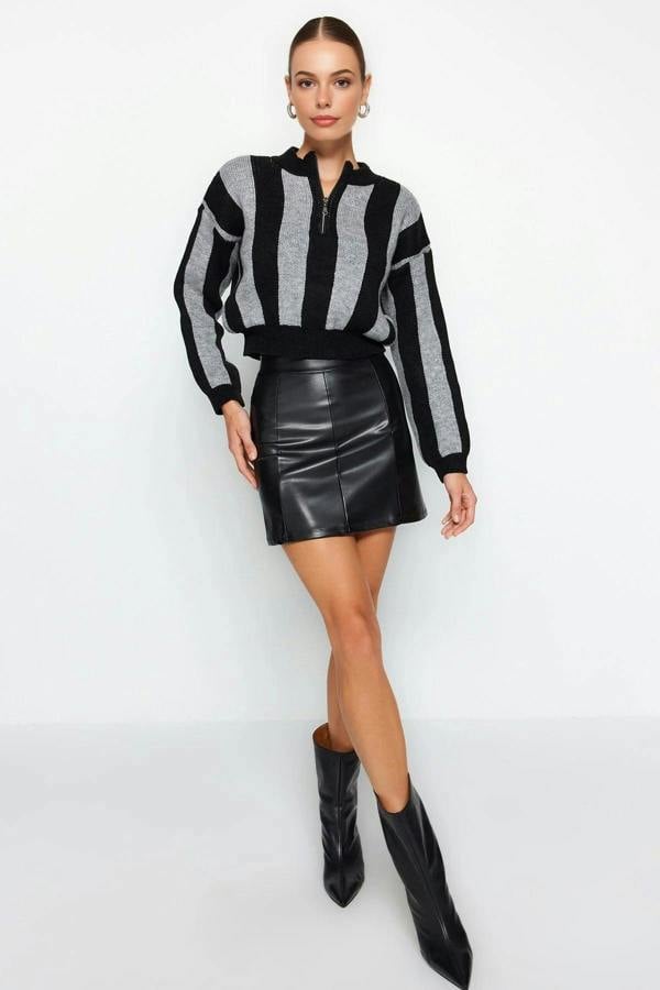 WOVCOR Faux Leather High Waist Mini Skirt