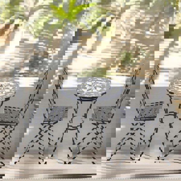 Rafaelo Mobilia Set of 3 Bistro Set With Mosaic Table And 2 Armless Chairs Grey