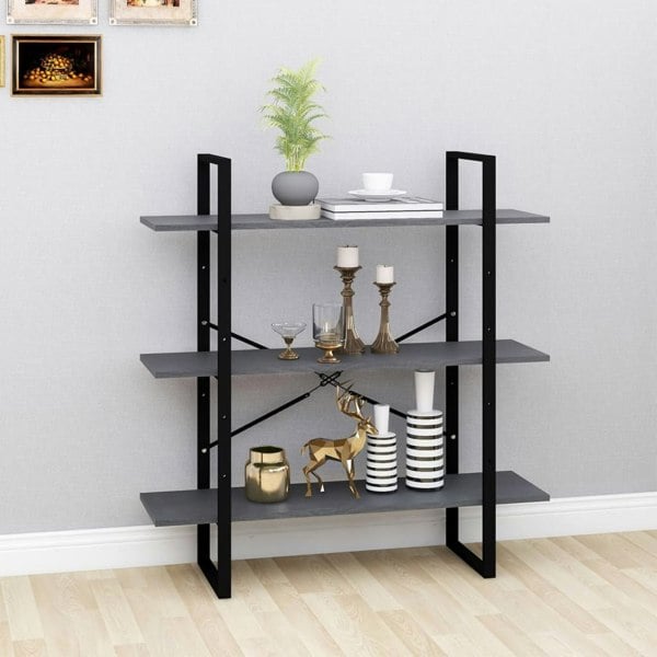 Berkfield 3-Tier Book Cabinet Grey 100x30x105 cm Solid Pine Wood