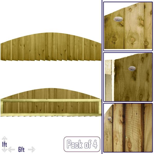 4 pack fence panel dome top feather edge fully framed [w.6ft x h.1ft] to shoulder 1