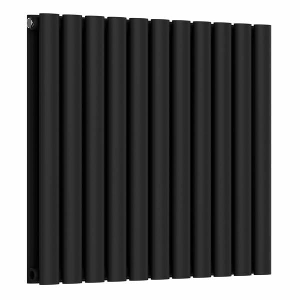 MYHOMEWARE Black 660 x 600 mm Modern Horizontal Column Designer Radiator Oval Double Panel Radiator Heater