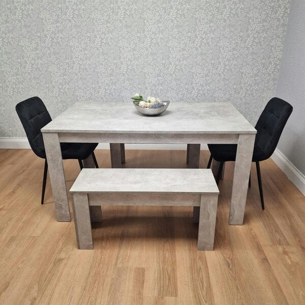 Kosy Koala Dining Table with 2 Black Velvet Chairs and 2 Stone Grey Benches Modern Dining Room Furniture Set