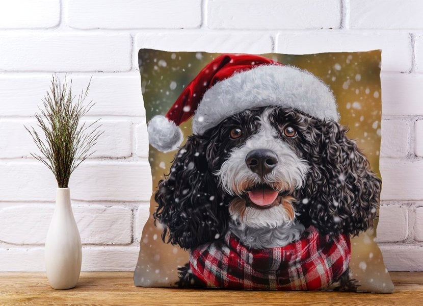 Warren Reed Christmas Spanish Water Dog Cushion