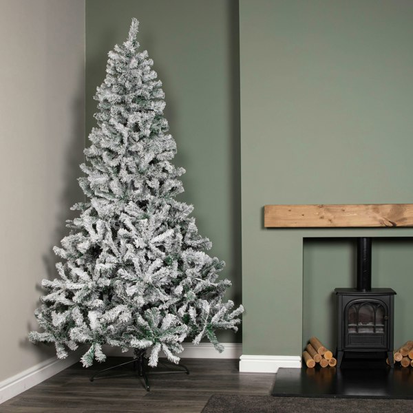 Samuel Alexander 8ft (2.4m) Snow Flocked Artificial Christmas Tree with Green Metal Stand and 1017 Tips