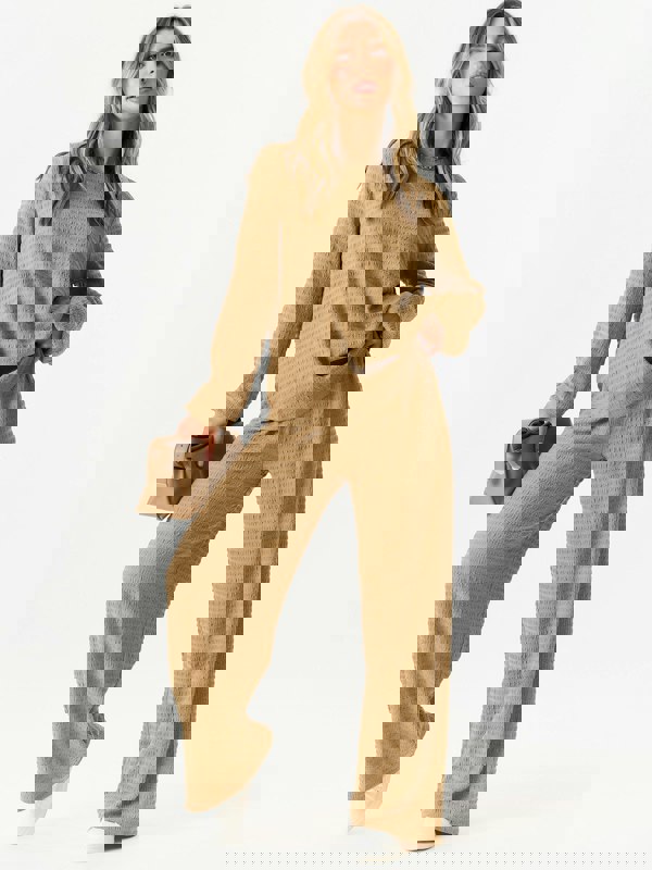 Gini London Camel Textured Long Sleeves Oversized Top