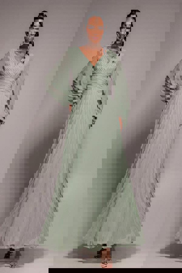 Balloon Sleeve Chiffon Maxi Dress  - Sage Green DR3041QZ