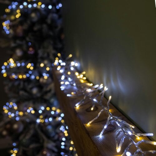 Samuel Alexander 12.4m 960 LED ClusterBrights Christmas Lights with Timer in Warm & Cool White Clear Cable