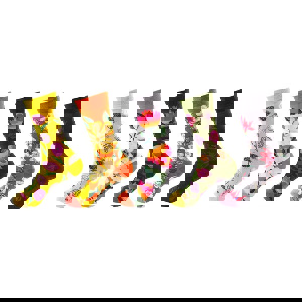 Anyfootwear 5 Pairs One Size 5-11 Mixed Color Socks Floral Cotton Fashion Woman Skateboard Oil Paitiing