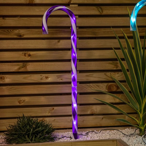 Samuel Alexander 62cm Set of 4 Light up Christmas Candy Cane Garden Path Lights with 40 Rainbow LEDs