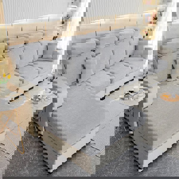 Anyhouz Anyseat Sofa Cover Light Gray L-Shape Polyester Chenille Thick Stretchable Cushion For Living Room Head Cushion Medium