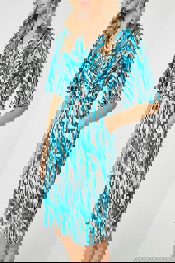 Green | Printed 1/2 Angel Sleeve Faux Wrap Dress