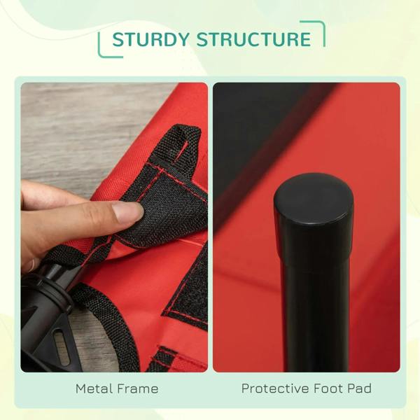 Elevated dog bed with metal frame and protective foot pads