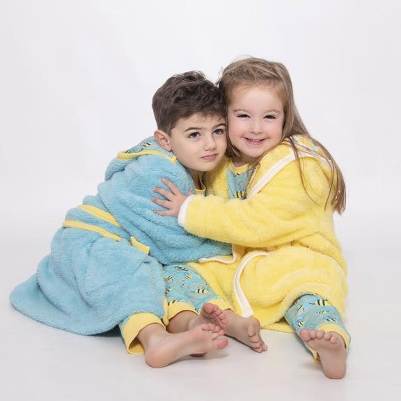 Luca and Rosa Busy Bees Light Blue Boys Fleece Dressing Gown