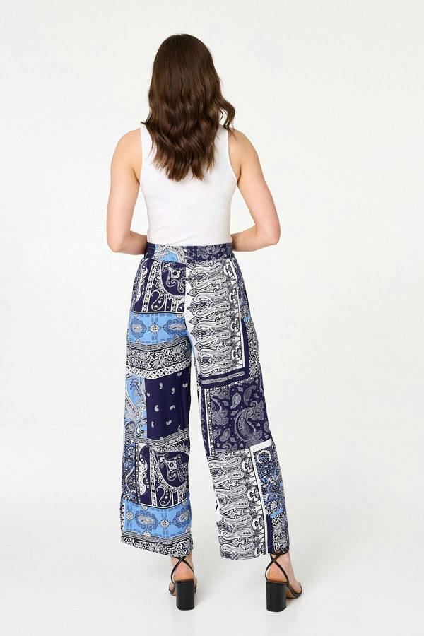 Navy | Patchwork Print Wide Leg Trousers