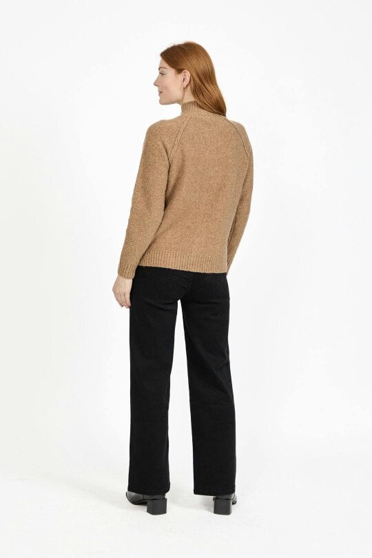 Mudflower Button Tab Collar Zip-Up Knit Cardigan with Pockets