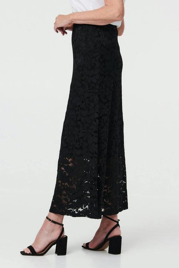 Black | Lace Texture Layer High Waist Maxi Skirt