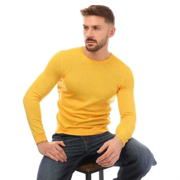 Boss Mens Virgin Wool Slim Jumper - Yellow - 