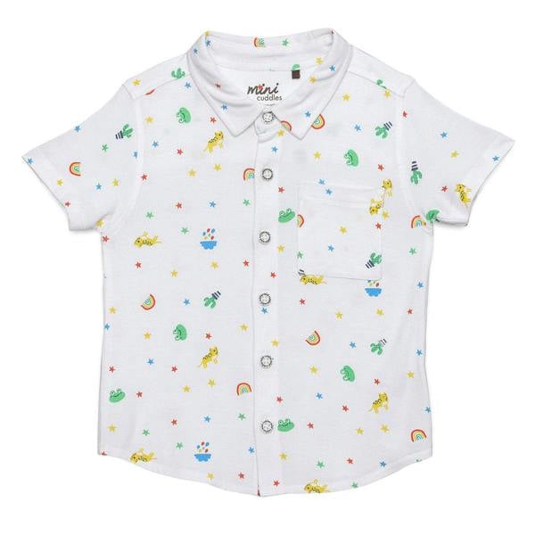 Mini Cuddles Baby Boys All-Over Animal & Star Printed Shirt, White
