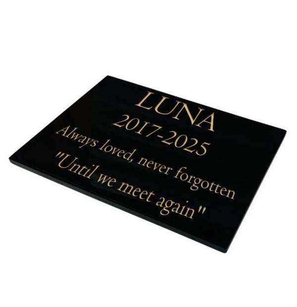 Memorials Direct Cat Memorial Plaque – Premium Black Granite (Plain Solid Design) – Available in Standard & Large Sizes
