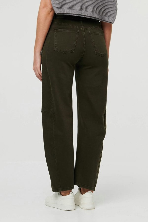 Khaki | High Waist Wide Barrel Fit Jeans
