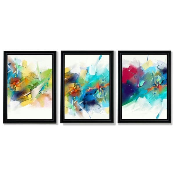 Artze Wall Art Set of 3 Abstract Multicolour Blue Pink Framed Wall Art Prints