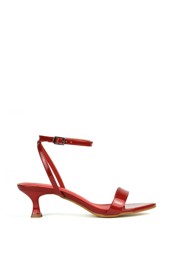XY LONDON Kitten Low Heel Strappy Sandal Two Part Heeled Shoes - Red