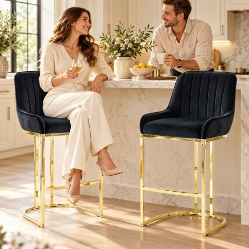 HOMCOM Bar Stools Set of 2 with Backrest, Footrest for Kitchen