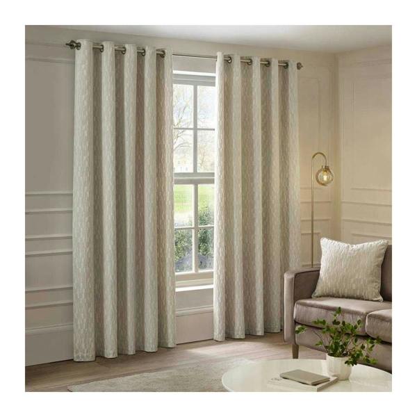 Paoletti Manhattan Velvet Eyelet Curtains - Ivory - 